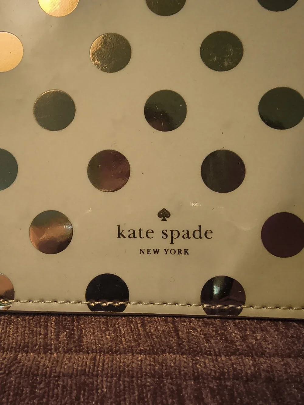 NWOT Kate Spade Pencil Pouch Polka Dot Cosmetic Case Travel Cream Gold w/Ruler